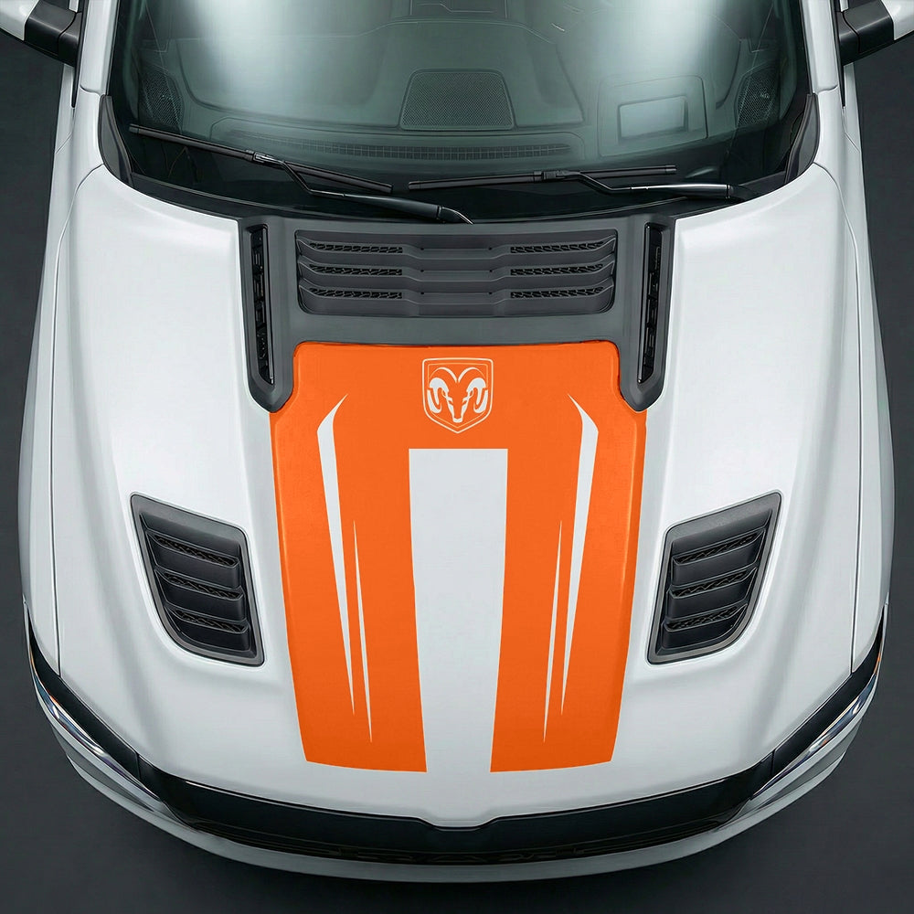 Hood Panel Decal/Sticker - Sleek Spear Cutout U-Shape with RAM Logo Graphic Kit - For Dodge Ram 2019-2025 - Premium Vinyl