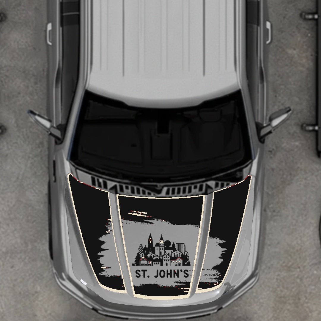 Hood Panel Decal/Sticker - St John's - Cut - Border Graphic Kit - For Ford F-150 2020-2026 - Premium Vinyl