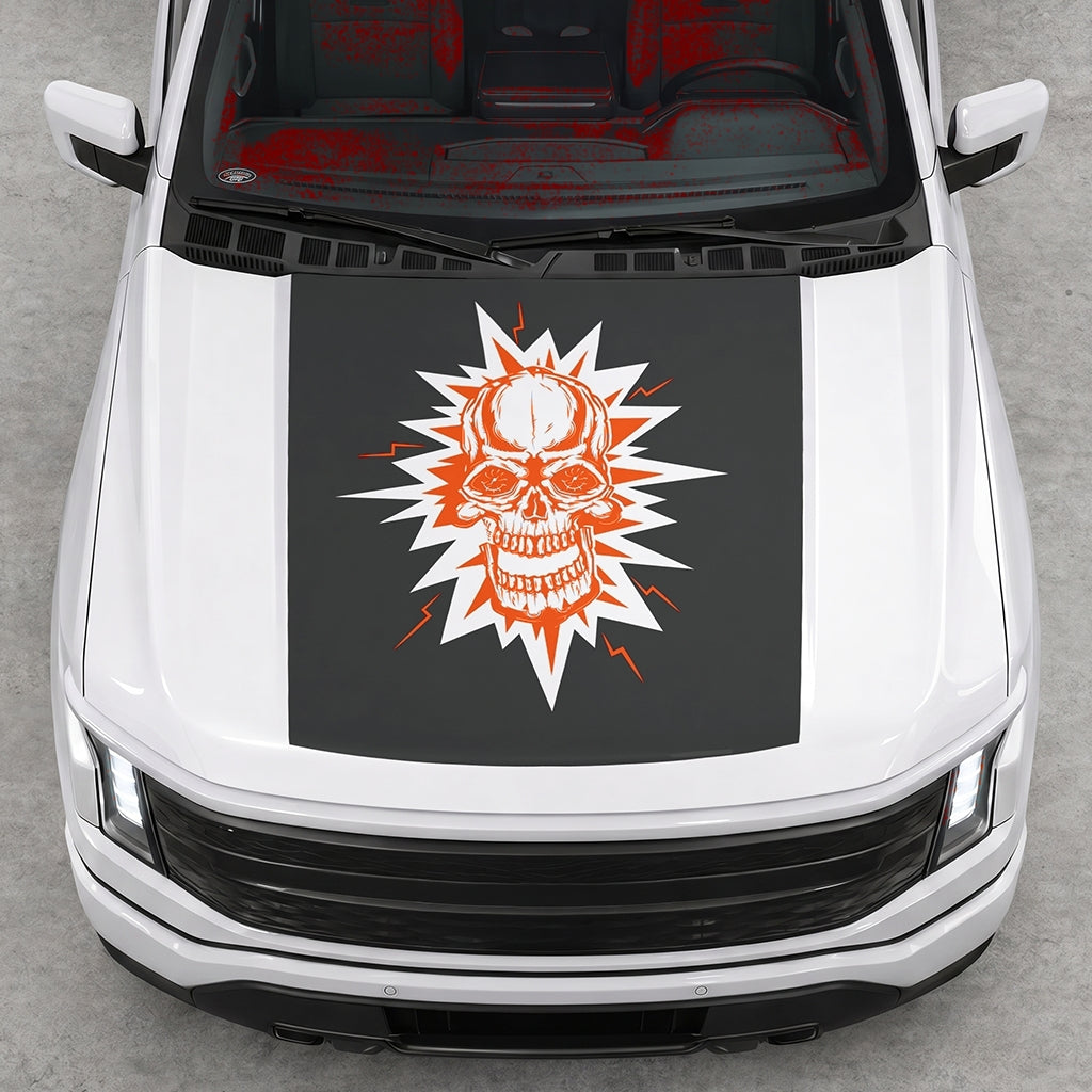 Hood Panel Decal/Sticker - Electric Skull Graphic Decal Graphic Kit - For FORD F-150 2015-2020 - Premium Vinyl