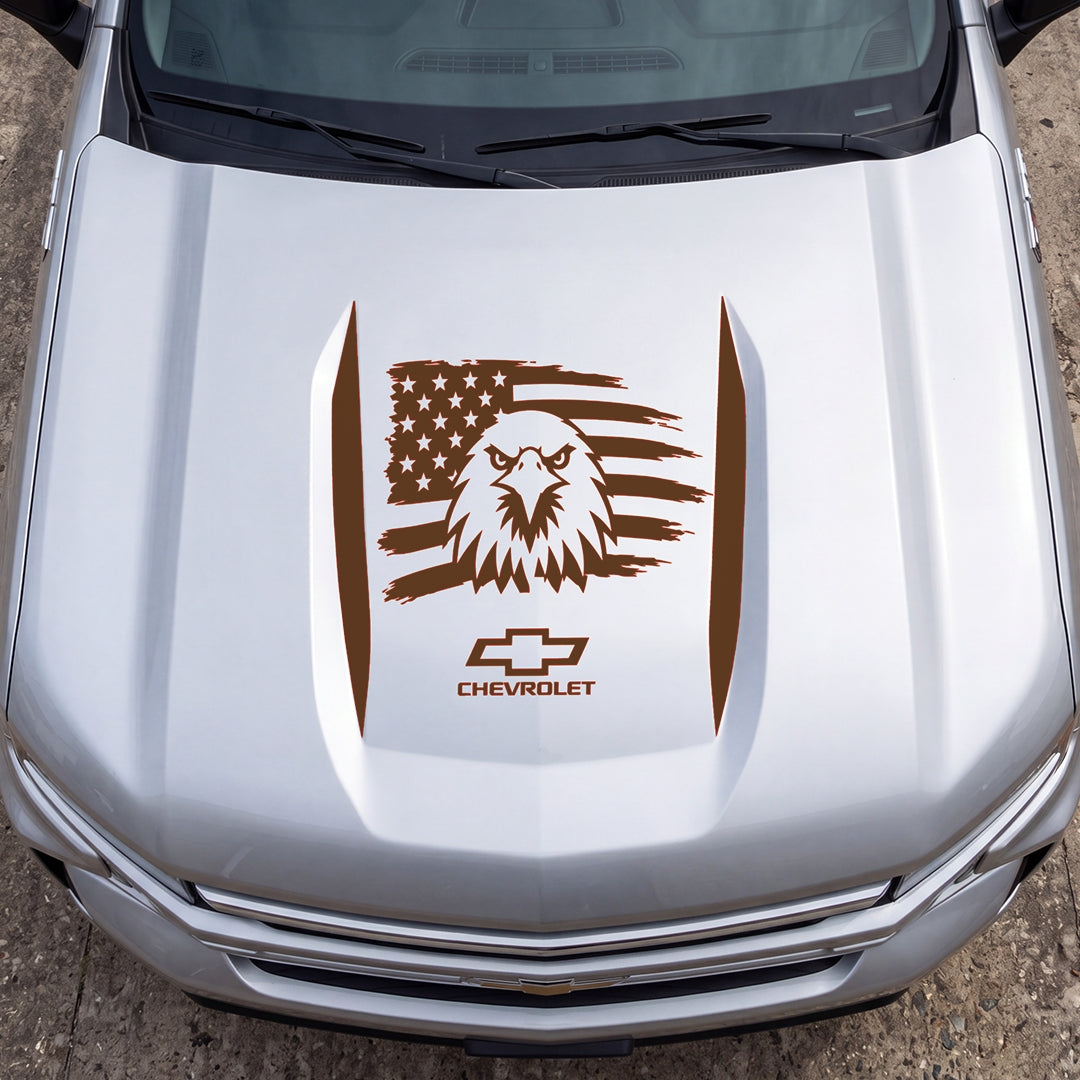 Hood Panel Decal/Sticker - American Facing Eagle Graphic Decal Graphic Kit - For Chevrolet Silverado 2019-2024 - Premium Vinyl