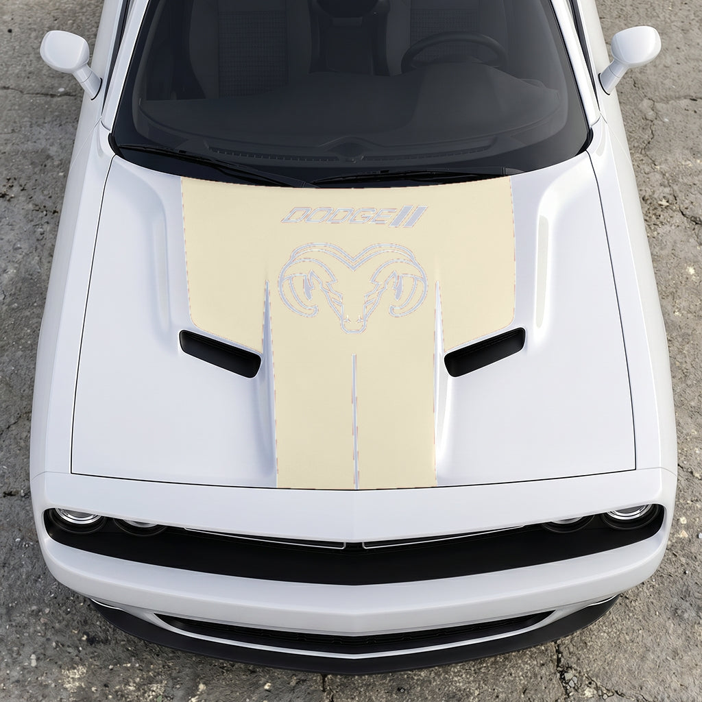 Hood Panel Decal/Sticker - Classic Ram Head Horns Up - Bold Dodge Branding Graphic Kit - For Dodge Challenger 2015-2024 - Premium Vinyl