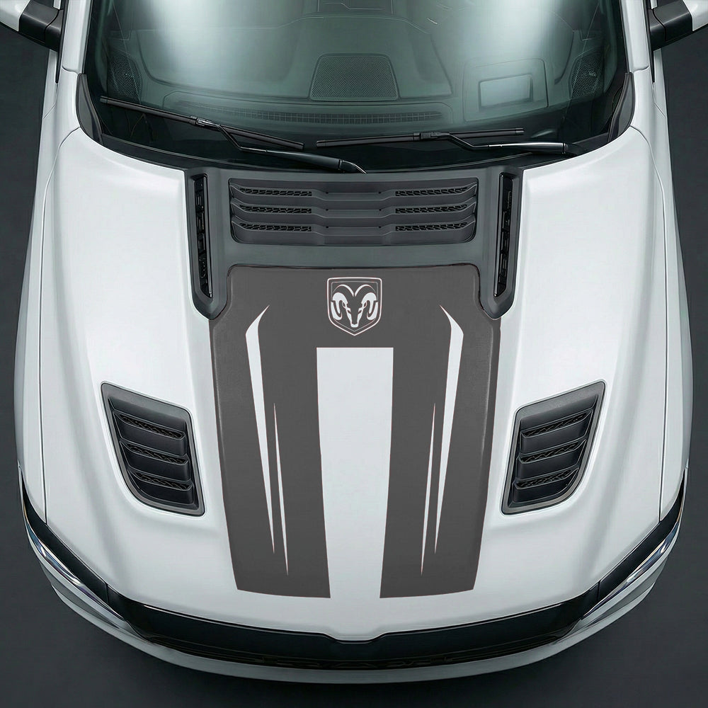 Hood Panel Decal/Sticker - Sleek Spear Cutout U-Shape with RAM Logo Graphic Kit - For Dodge Ram 2019-2025 - Premium Vinyl