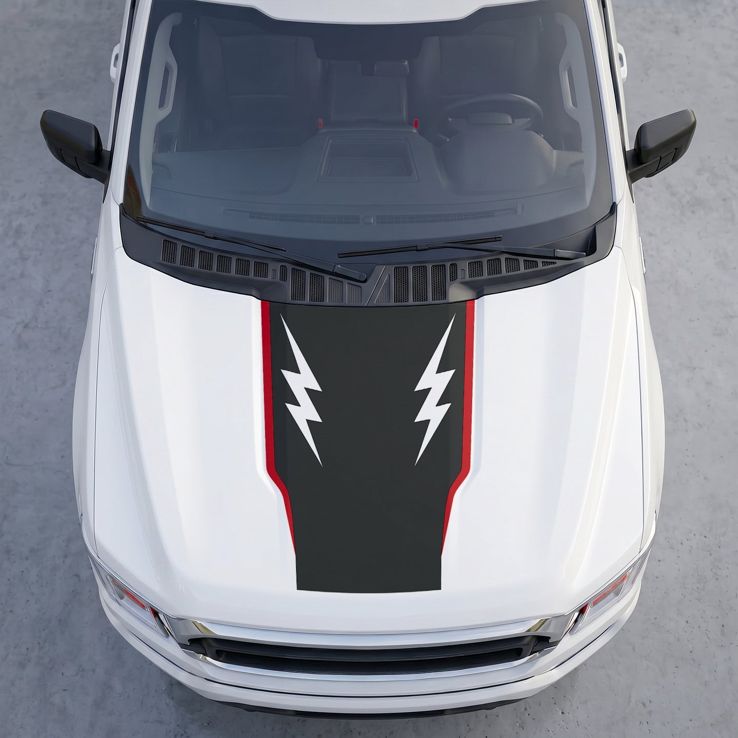 Hood Panel Decal/Sticker - Twin Lightning Bolts Hood Decal – Dual Side Lightning Strike Graphics Graphic Kit - For Ford F-150 F150 2015-2020 - Premium Vinyl