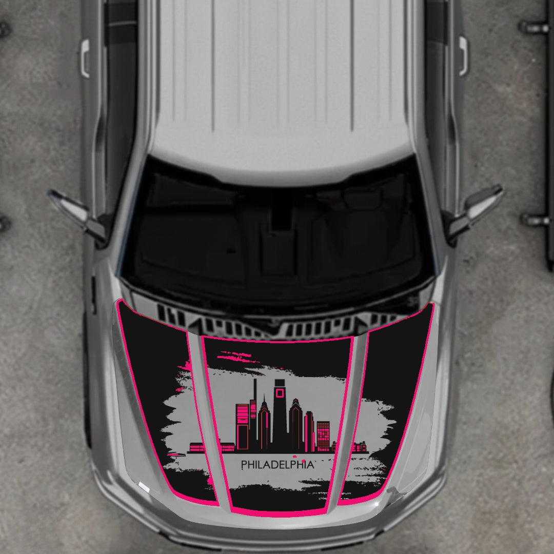 Hood Panel Decal/Sticker - Philadelphia - Cut - Border Graphic Kit - For Ford F-150 2020-2026 - Premium Vinyl