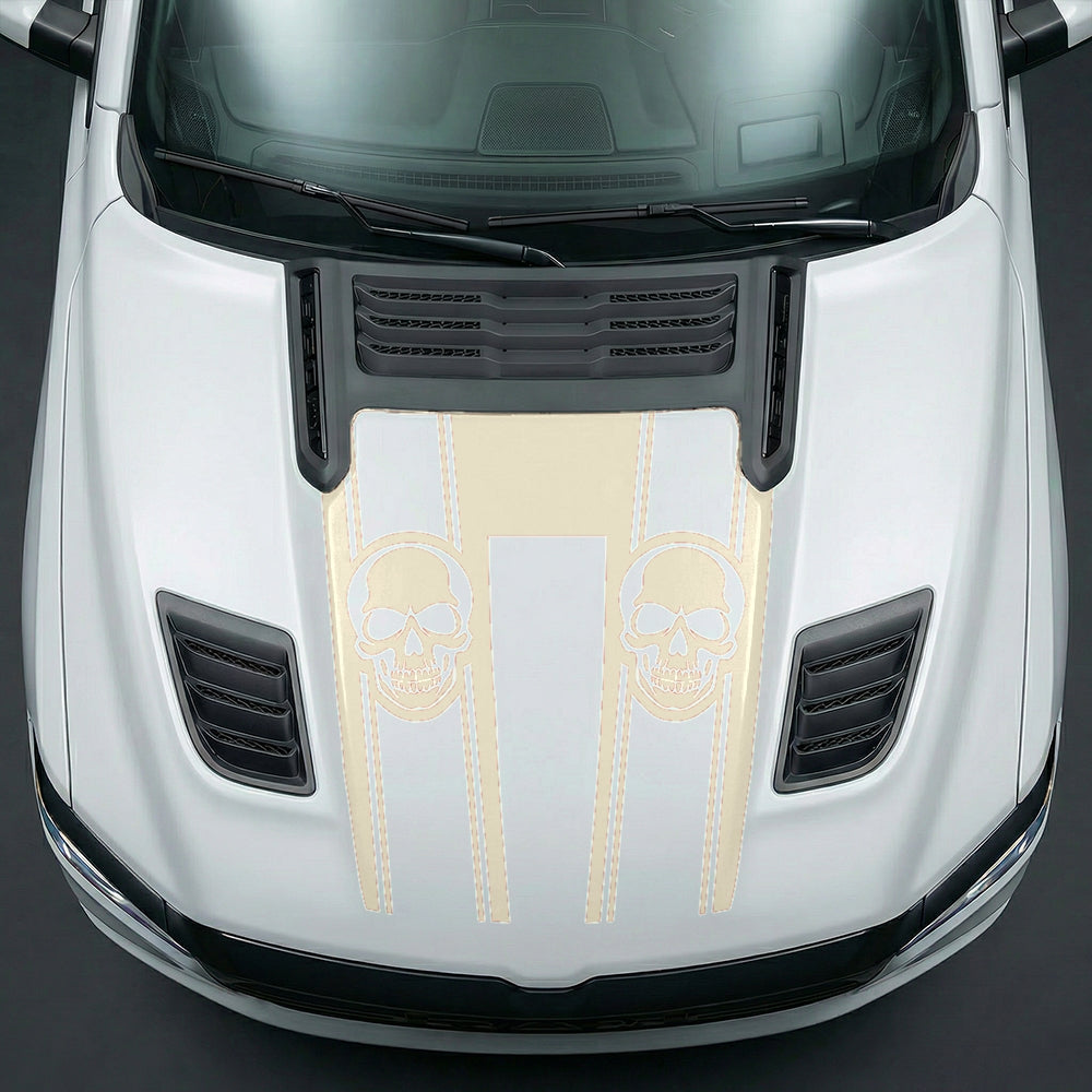 Hood Panel Decal/Sticker - Sinister Skull Racing Stripes U-Shape Graphic Kit - For Dodge Ram 2019-2025 - Premium Vinyl