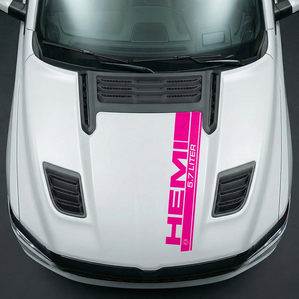 Hood Panel Decal/Sticker - Premium 5.7L HEMI Vertical Racing Stripe - Cut Graphic Kit - For Dodge Ram 2019-2025 - Premium Vinyl