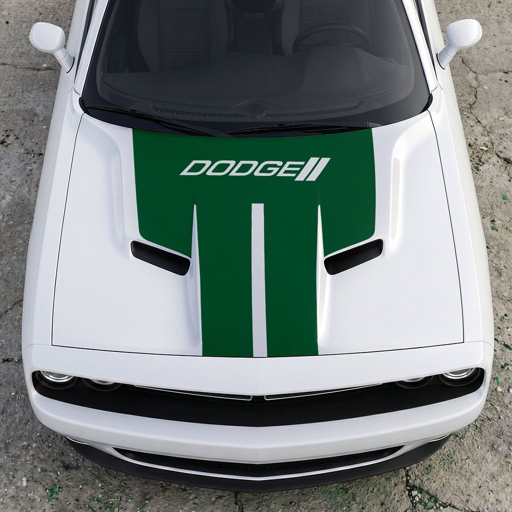 Hood Panel Decal/Sticker - Minimalist Dual-Band Racing Stripe - Clean Parallel Performance Overlay Graphic Kit - For Dodge Challenger 2015-2024 - Premium Vinyl