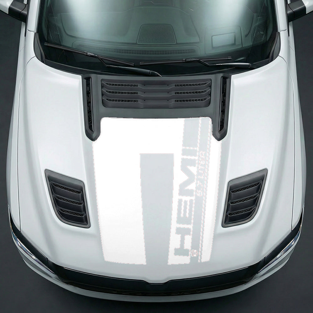Hood Panel Decal/Sticker - Premium 5.7L HEMI Vertical Racing Stripe Graphic Kit - For Dodge Ram 2019-2025 - Premium Vinyl