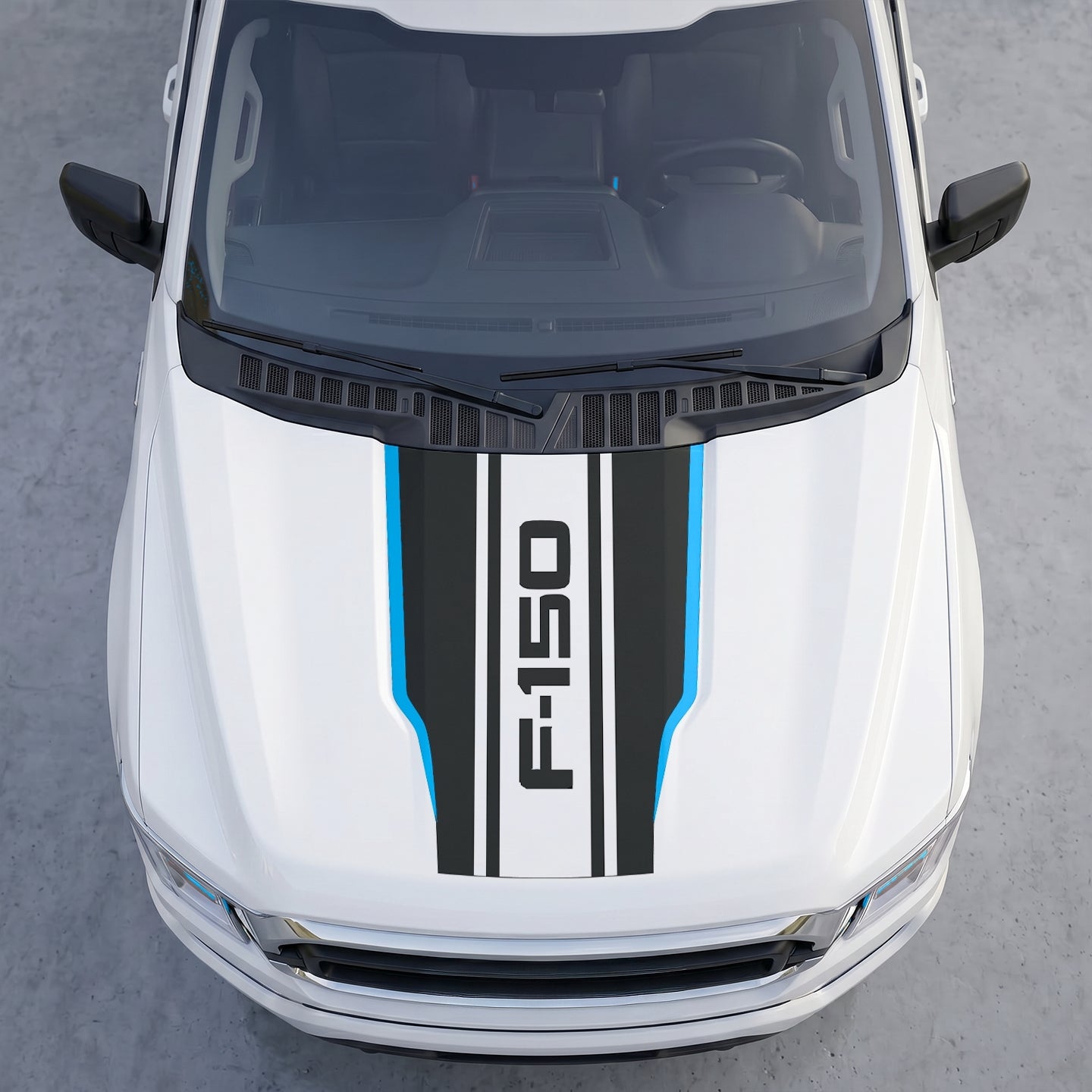 Hood Panel Decal/Sticker - Dual Block Racing Stripes Hood Decal – Matte Black Center Split Wrap with Bold Lettering Graphic Kit - For Ford F-150 F150 2015-2020 - Premium Vinyl