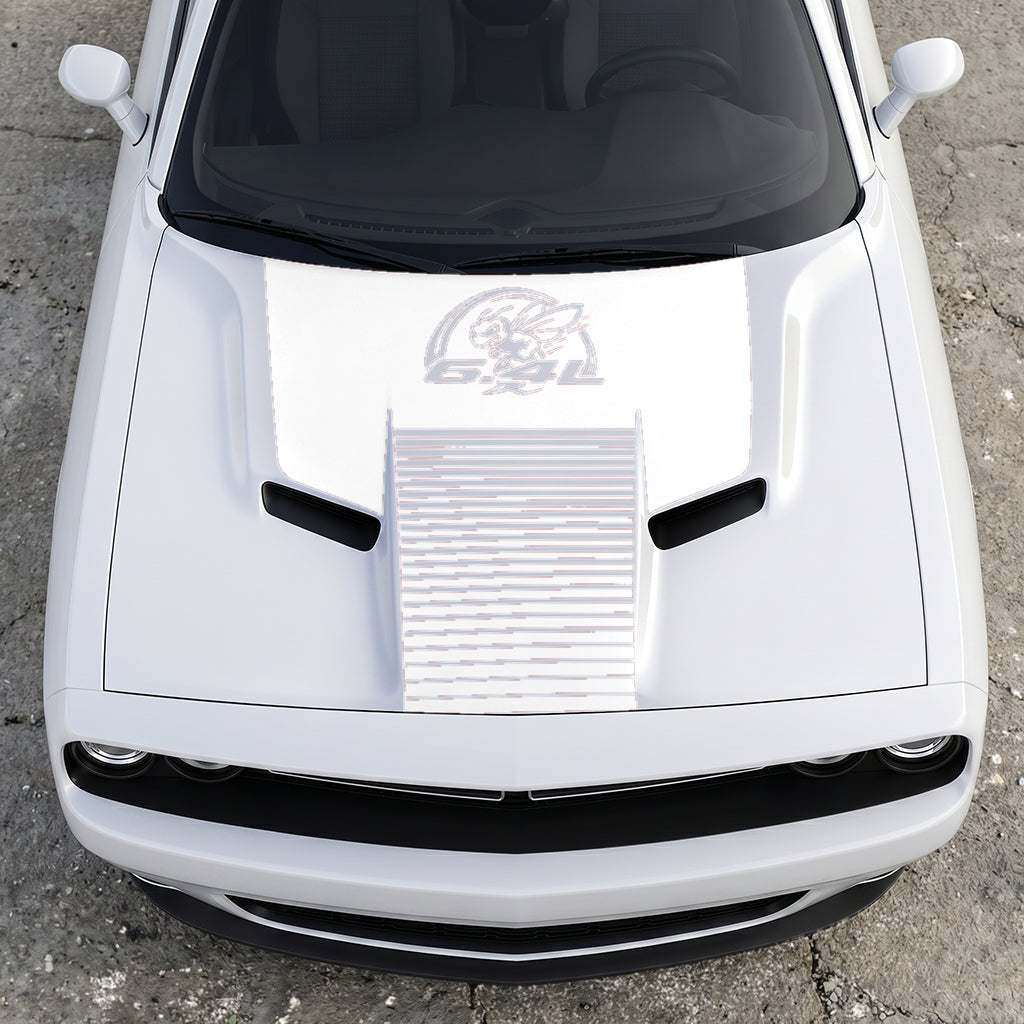 Hood Panel Decal/Sticker - Scat Pack 6.4L Bee Heritage Stripe - Custom Precision Cut Vinyl Overlay Graphic Kit - For Dodge Challenger 2015-2024 - Premium Vinyl