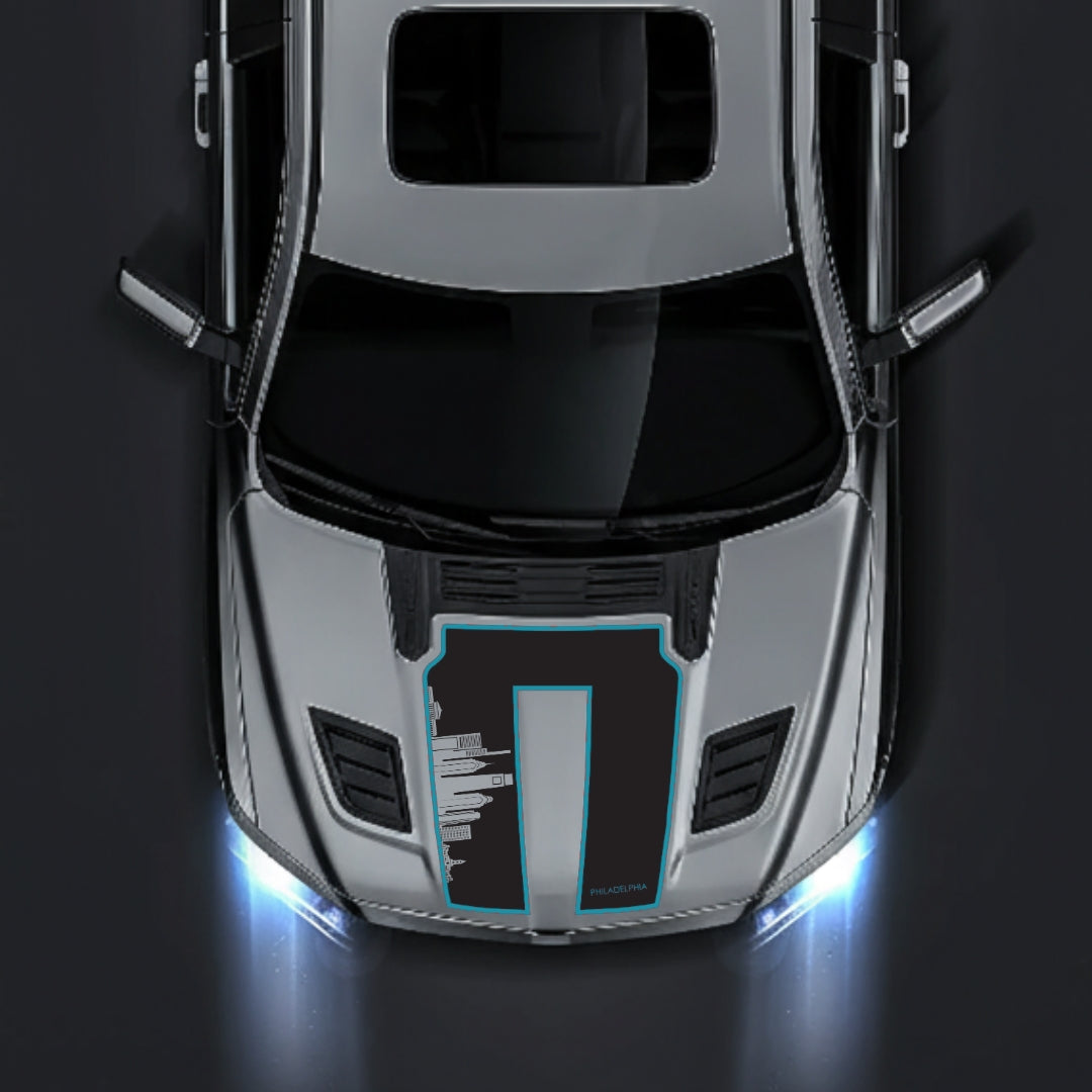 Hood Panel Decal/Sticker - Philadelphia Skyline - Cut - Border Graphic Kit - For Dodge RAM 1500 2019-2025 - Premium Vinyl