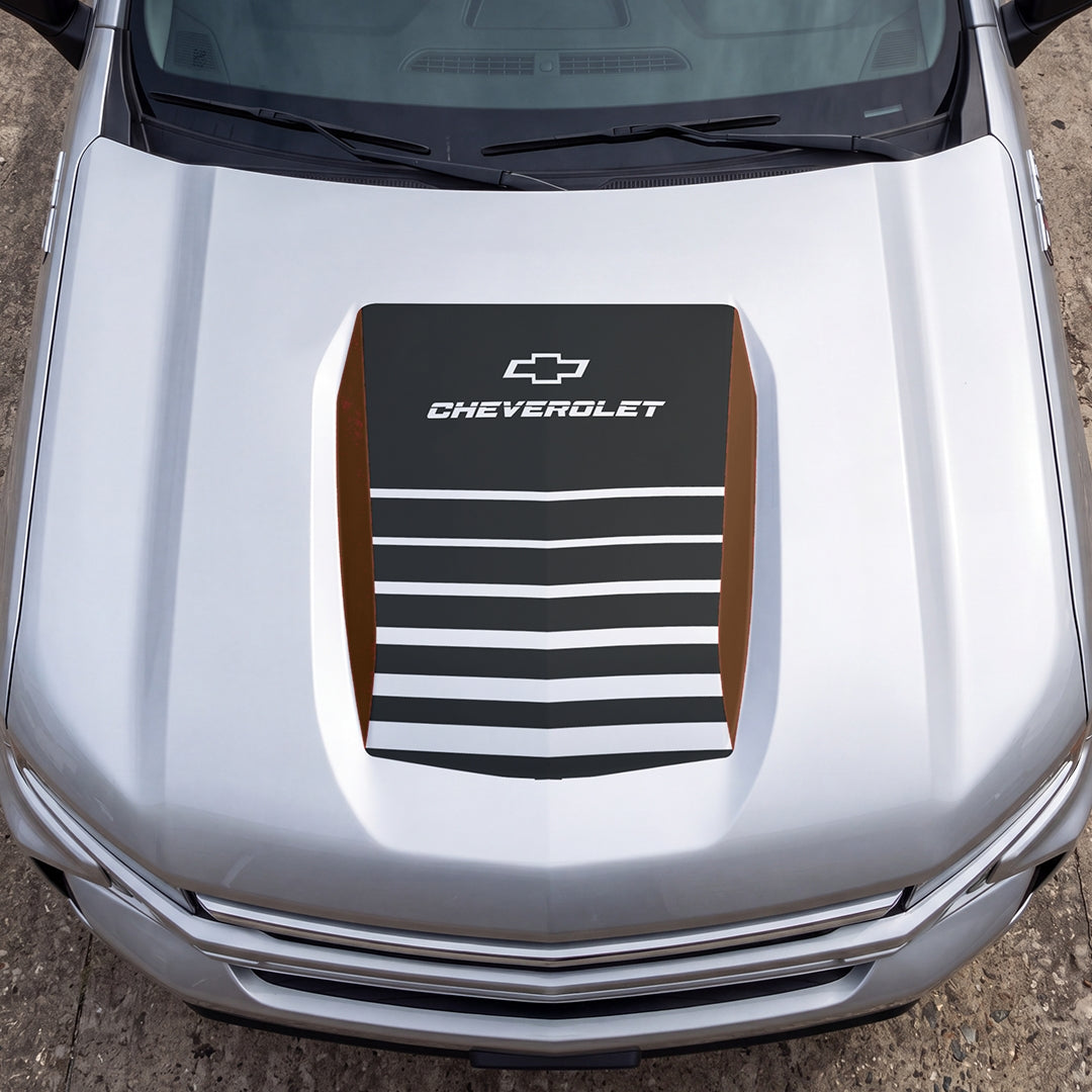 Hood Panel Decal/Sticker - Solid Wavy Border Graphic Decal Graphic Kit - For Chevrolet Silverado 2019-2024 - Premium Vinyl