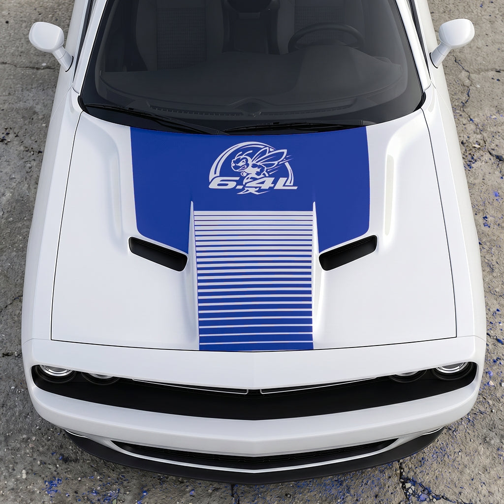 Hood Panel Decal/Sticker - Scat Pack 6.4L Bee Heritage Stripe - Custom Precision Cut Vinyl Overlay Graphic Kit - For Dodge Challenger 2015-2024 - Premium Vinyl