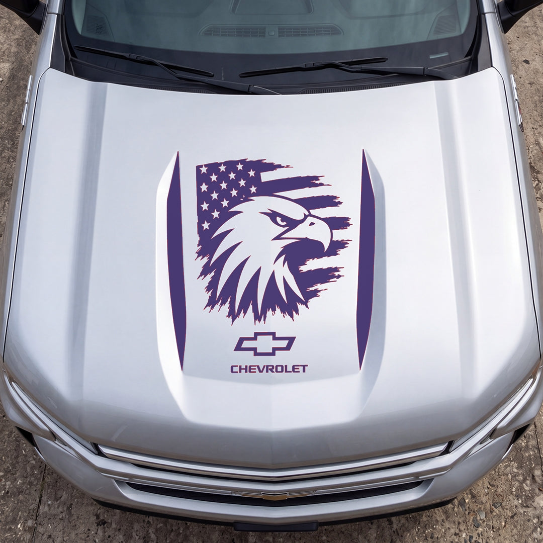 Hood Panel Decal/Sticker - Proud American Eagle Head Graphic Decal Graphic Kit - For Chevrolet Silverado 2019-2024 - Premium Vinyl