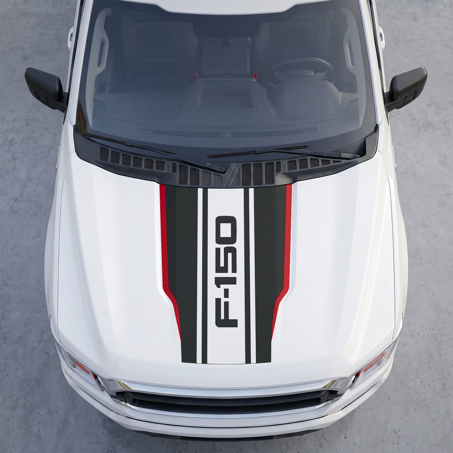 Hood Panel Decal/Sticker - Dual Block Racing Stripes Hood Decal – Matte Black Center Split Wrap with Bold Lettering Graphic Kit - For Ford F-150 F150 2015-2020 - Premium Vinyl