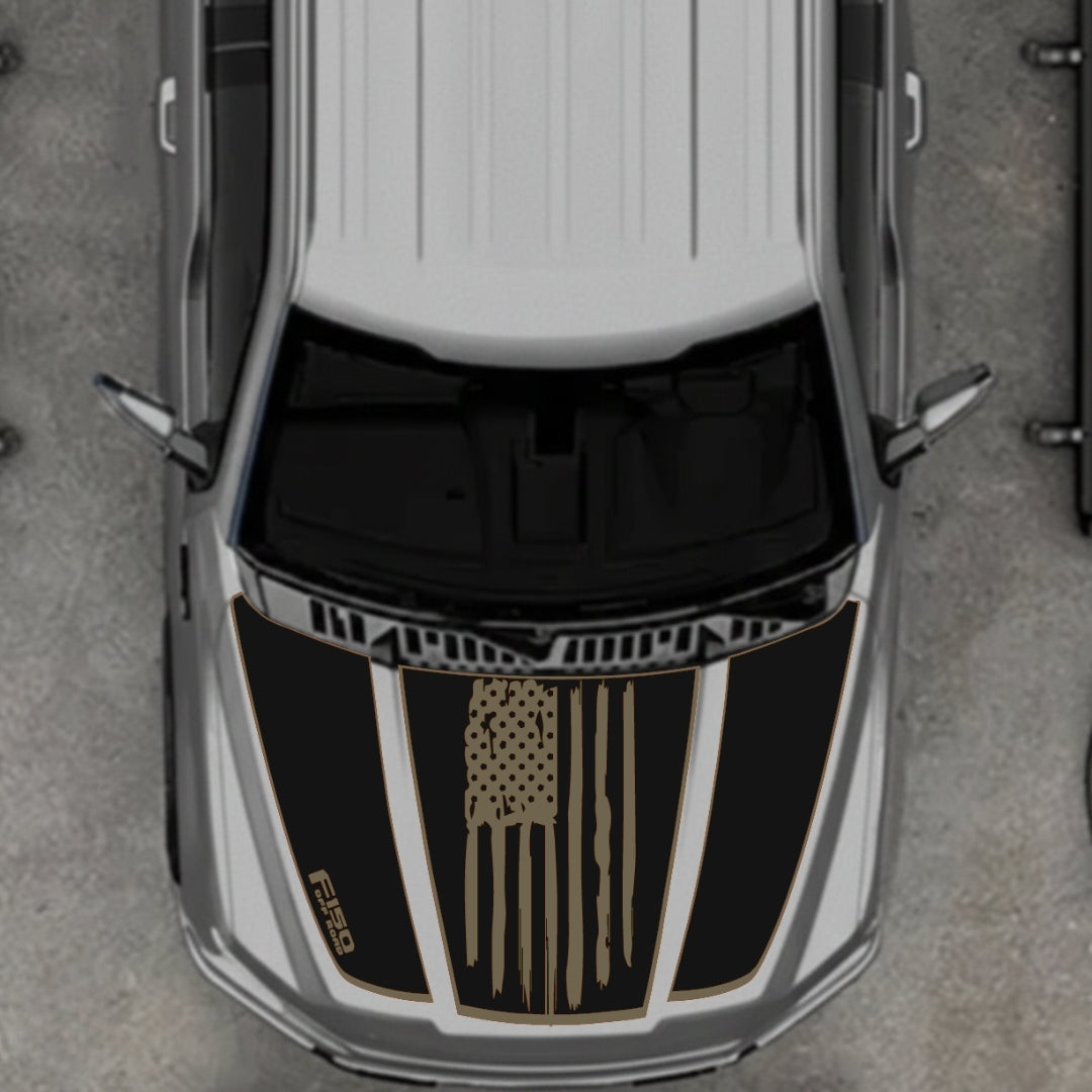 Hood Panel Decal/Sticker - USA Style 2 - Border Graphic Kit - For Ford F-150 2020-2026 - Premium Vinyl