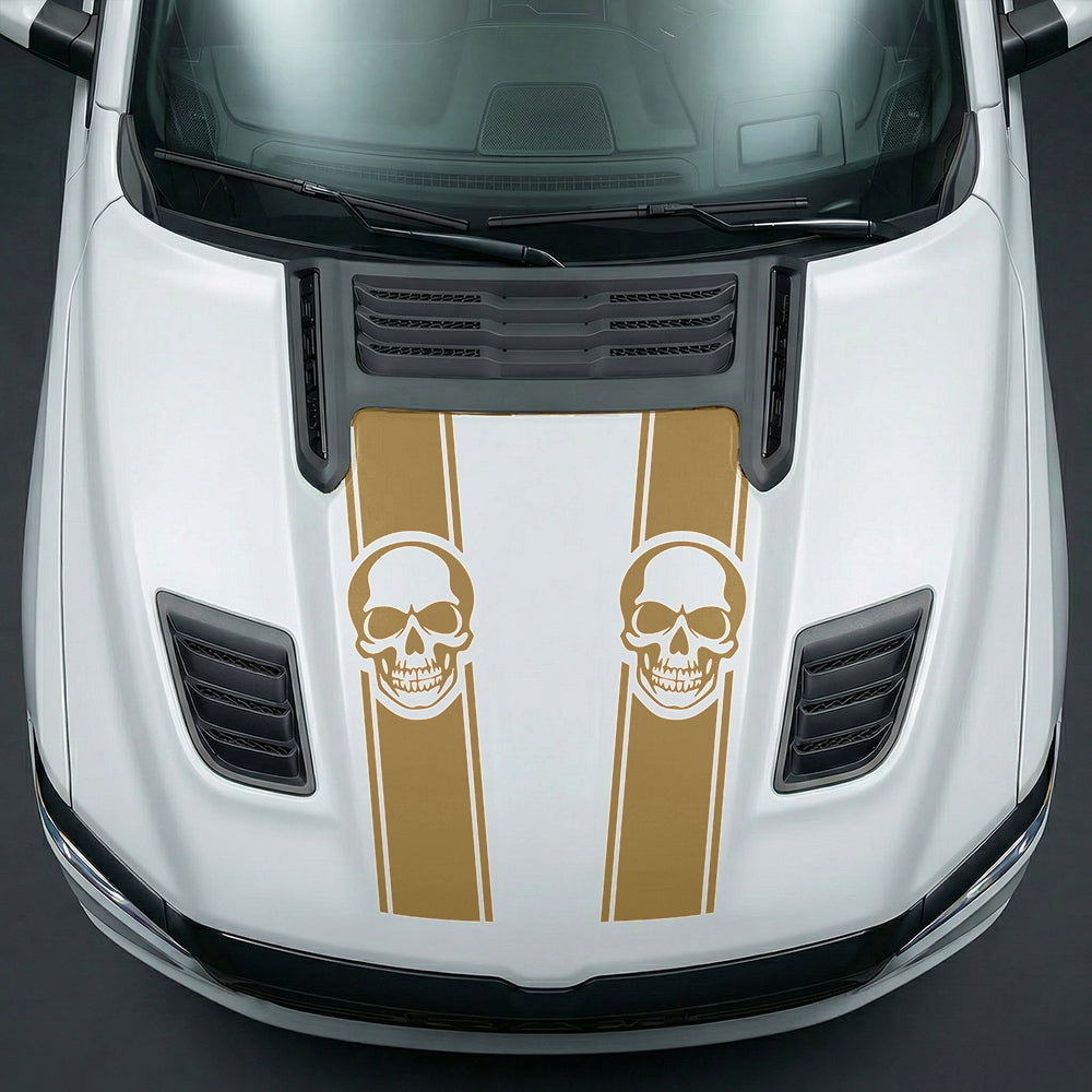 Hood Panel Decal/Sticker - Sinister Skull Racing Stripes Graphic Kit - For Dodge Ram 2019-2025 - Premium Vinyl