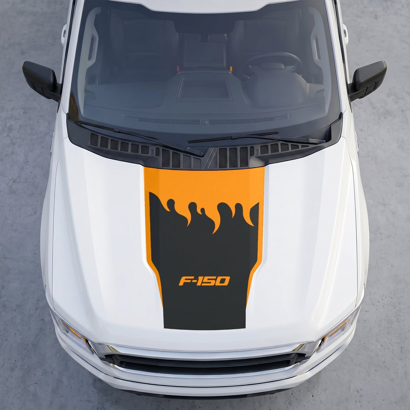 Hood Panel Decal/Sticker - Fire Flame Wave Hood Decal Wrap – Bold Liquid Flame Vector Graphic Kit - For Ford F-150 F150 2015-2020 - Premium Vinyl