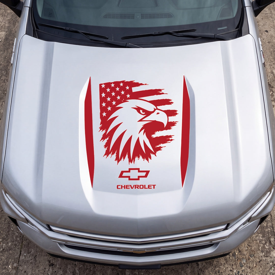 Hood Panel Decal/Sticker - Proud American Eagle Head Graphic Decal Graphic Kit - For Chevrolet Silverado 2019-2024 - Premium Vinyl