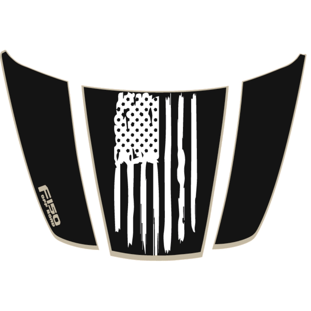 Hood Panel Decal/Sticker - USA Style 2 - Cut - Border Graphic Kit - For Ford F-150 2020-2026 - Premium Vinyl