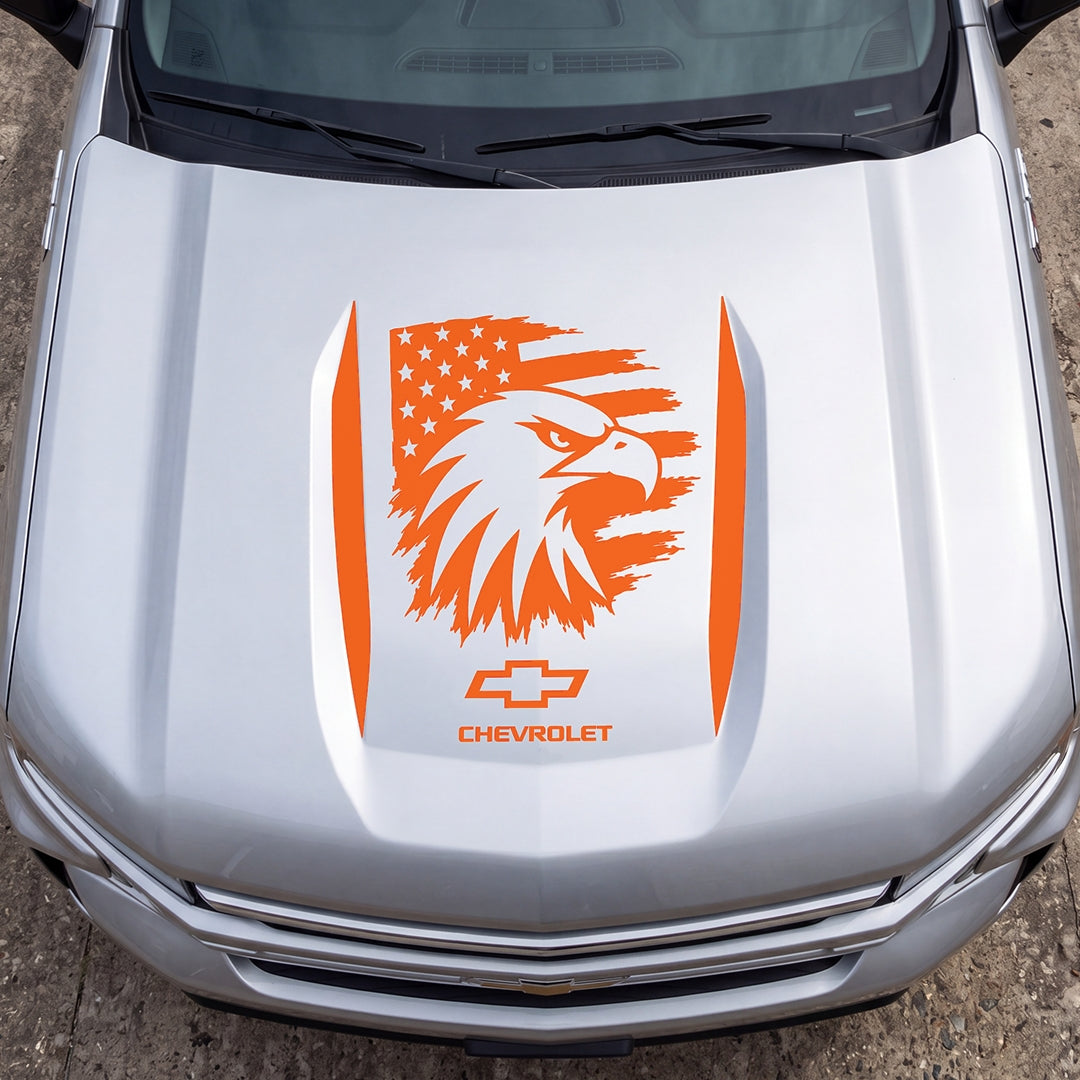 Hood Panel Decal/Sticker - Proud American Eagle Head Graphic Decal Graphic Kit - For Chevrolet Silverado 2019-2024 - Premium Vinyl