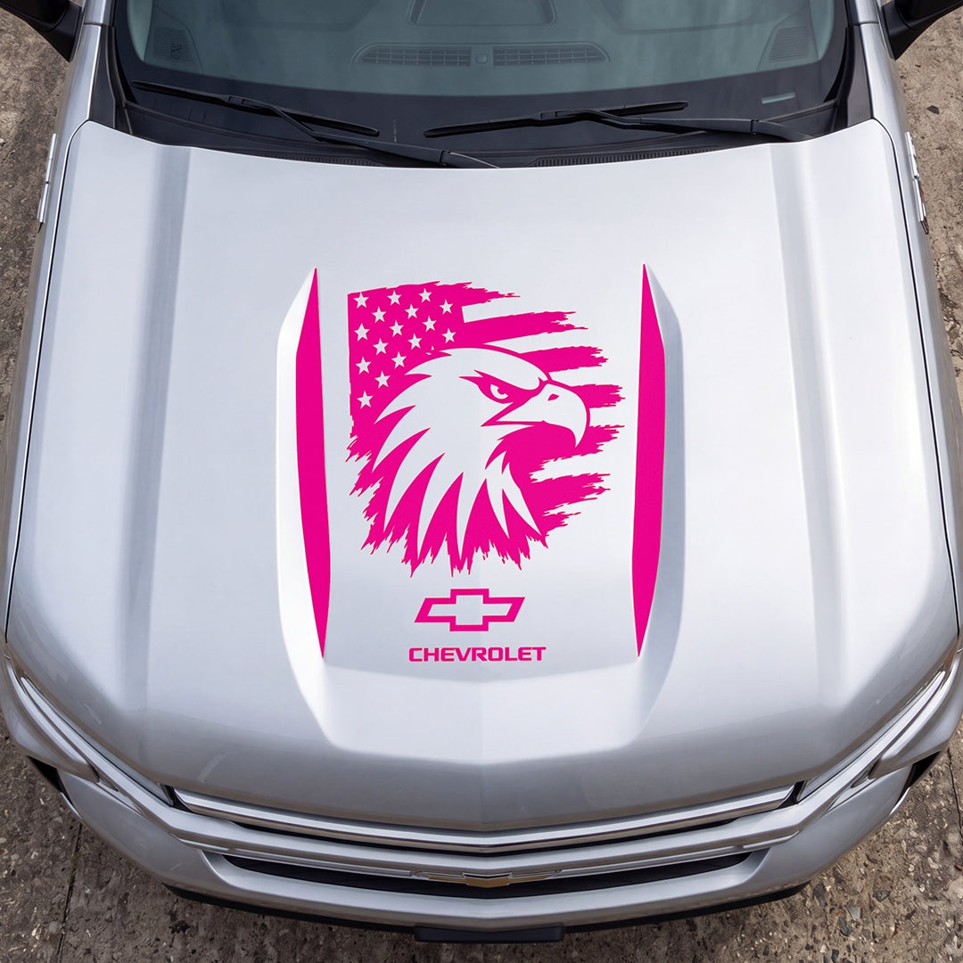 Hood Panel Decal/Sticker - Proud American Eagle Head Graphic Decal Graphic Kit - For Chevrolet Silverado 2019-2024 - Premium Vinyl