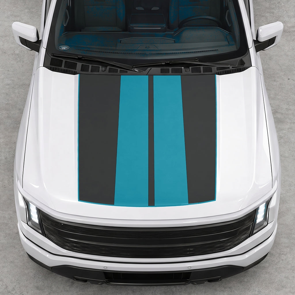 Hood Panel Decal/Sticker - Double Stripes Graphic Decal Graphic Kit - For FORD F-150 2015-2020 - Premium Vinyl