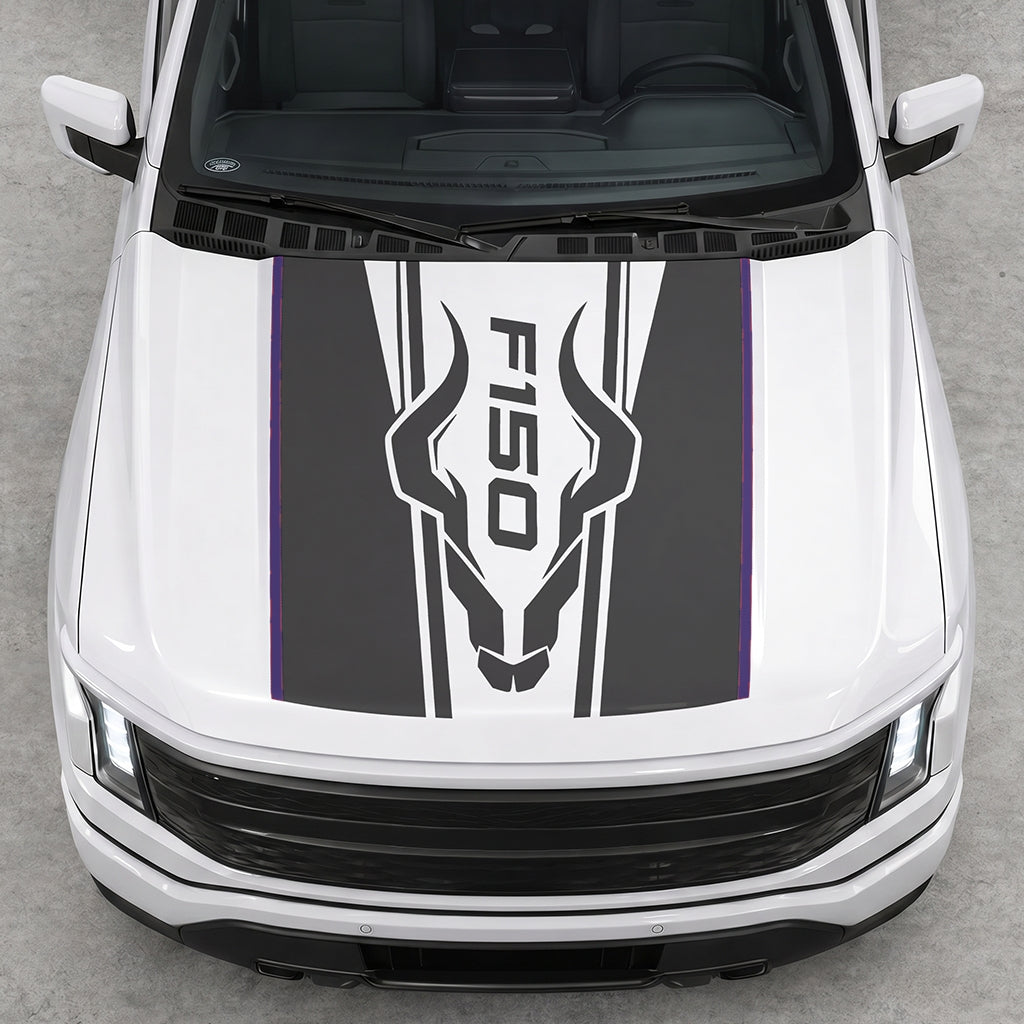 Hood Panel Decal/Sticker - Ram Horns Graphic Decal Graphic Kit - For Ford F-150 2015-2020 - Premium Vinyl