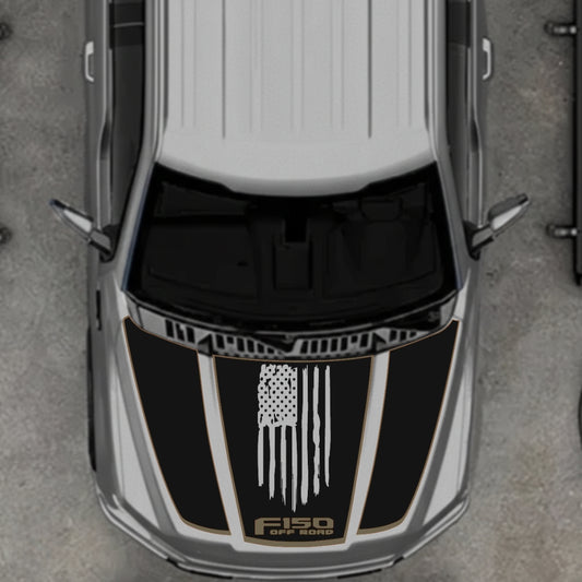Hood Panel Decal/Sticker - USA Style 3 - Cut - Border Graphic Kit - For Ford F-150 2020-2026 - Premium Vinyl