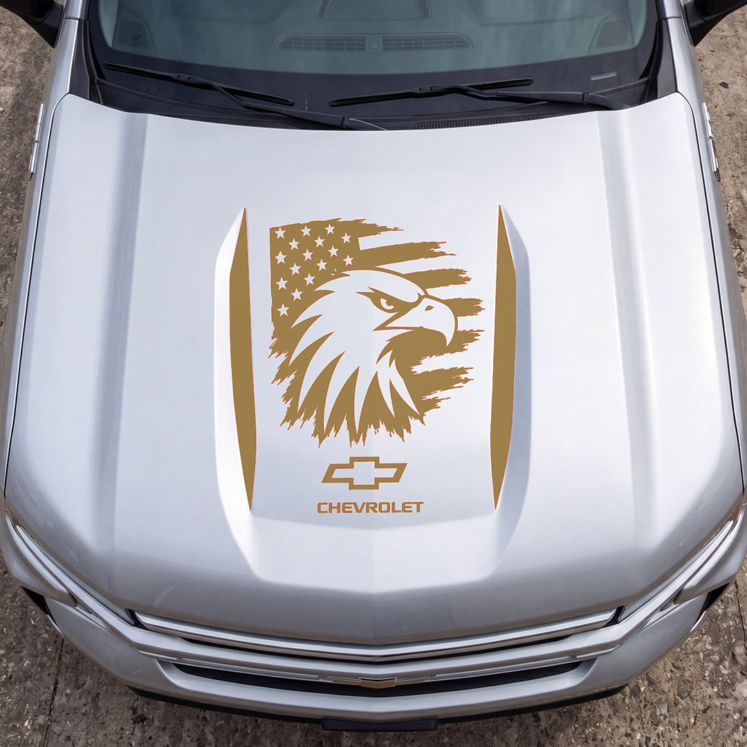 Hood Panel Decal/Sticker - Proud American Eagle Head Graphic Decal Graphic Kit - For Chevrolet Silverado 2019-2024 - Premium Vinyl