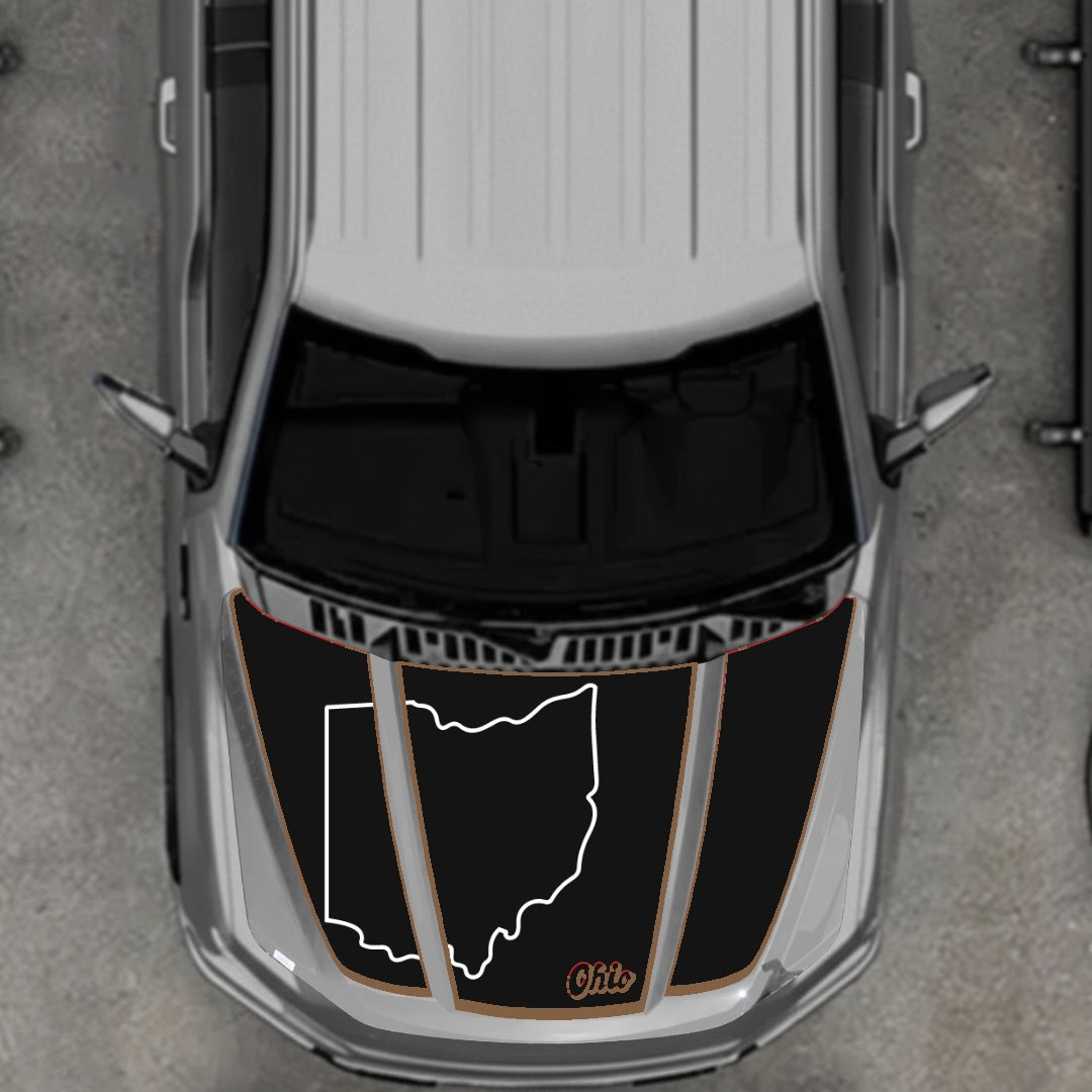 Hood Panel Decal/Sticker - Ohio - Cut - Border Graphic Kit - For Ford F-150 2020-2026 - Premium Vinyl