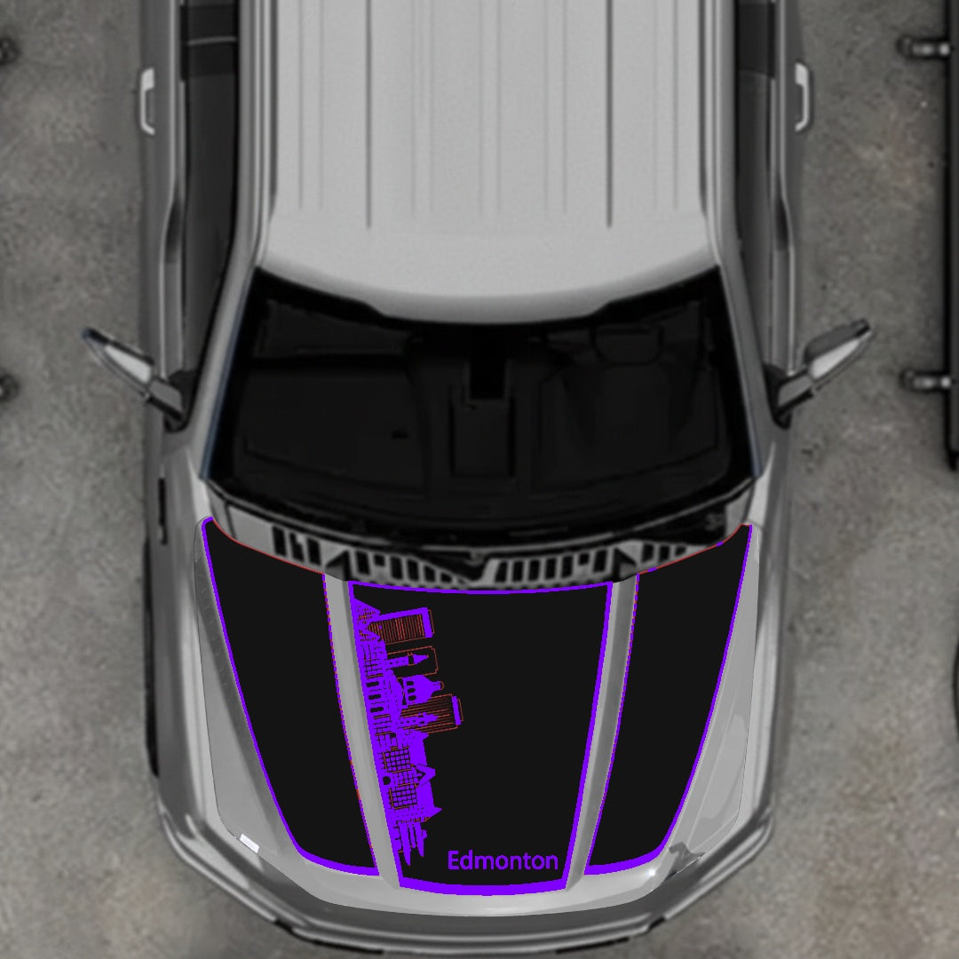 Hood Panel Decal/Sticker - Edmonton Skyline - Border Graphic Kit - For Ford F-150 2020-2026 - Premium Vinyl