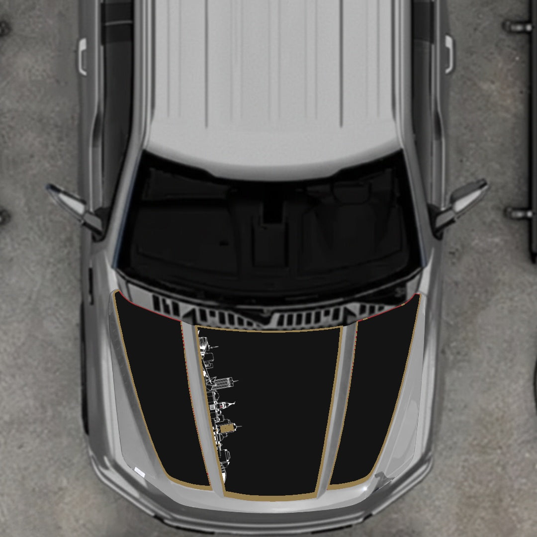 Hood Panel Decal/Sticker - Winnipeg Skyline - Cut - Border Graphic Kit - For Ford F-150 2020-2026 - Premium Vinyl
