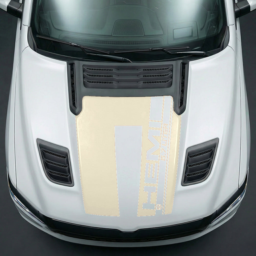 Hood Panel Decal/Sticker - Premium 5.7L HEMI Vertical Racing Stripe Graphic Kit - For Dodge Ram 2019-2025 - Premium Vinyl