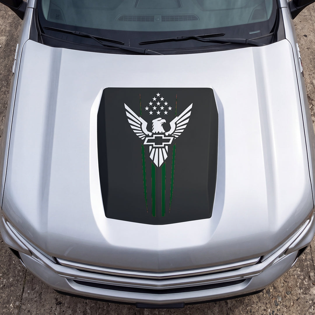 Hood Panel Decal/Sticker - Eagle with Stars Graphic Decal Graphic Kit - For Chevrolet Silverado 2019-2024 - Premium Vinyl