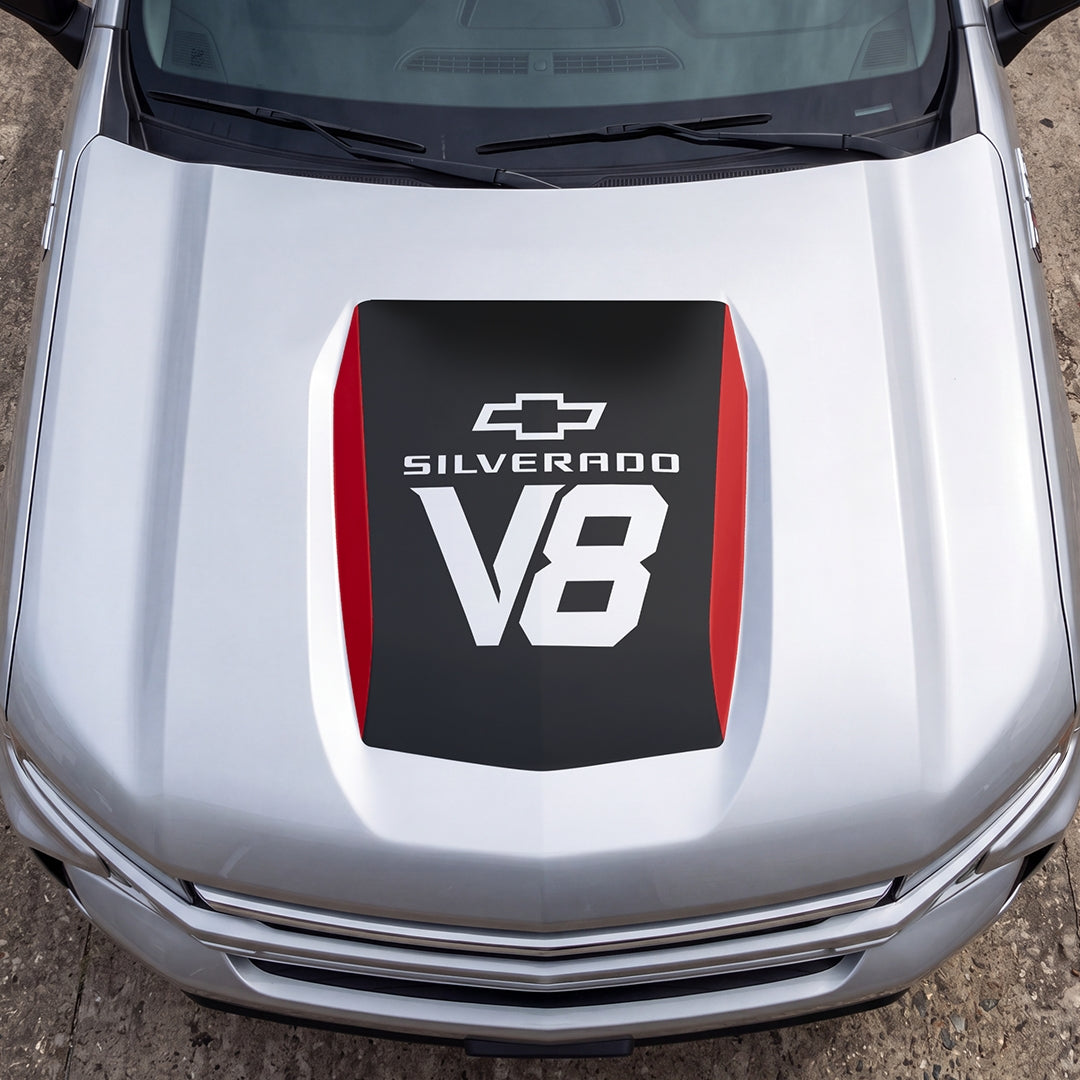 Hood Panel Decal/Sticker - V8 Graphic Decal Graphic Kit - For Chevrolet Silverado 2019-2024 - Premium Vinyl