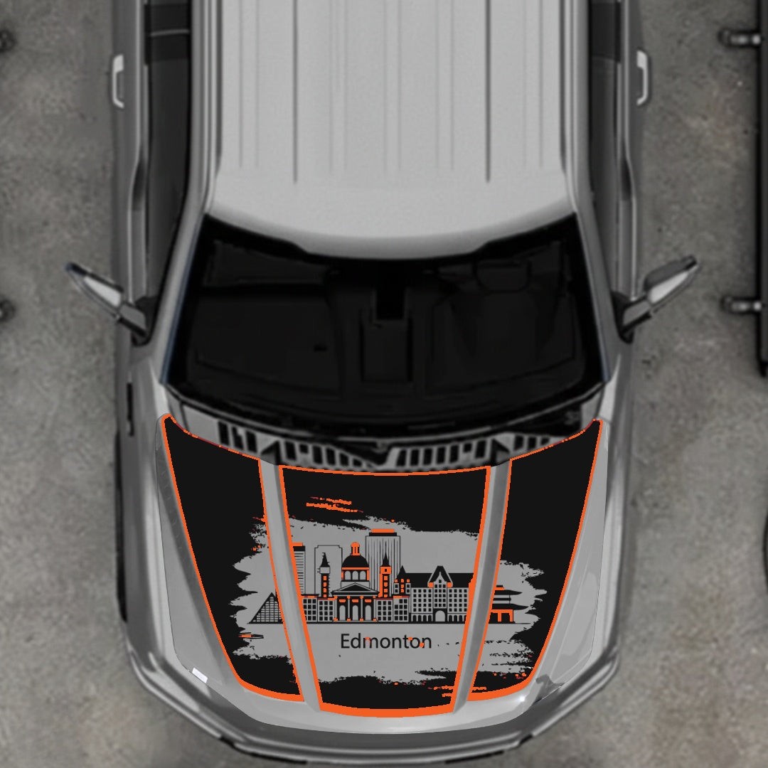 Hood Panel Decal/Sticker - Edmonton - Cut - Border Graphic Kit - For Ford F-150 2020-2026 - Premium Vinyl