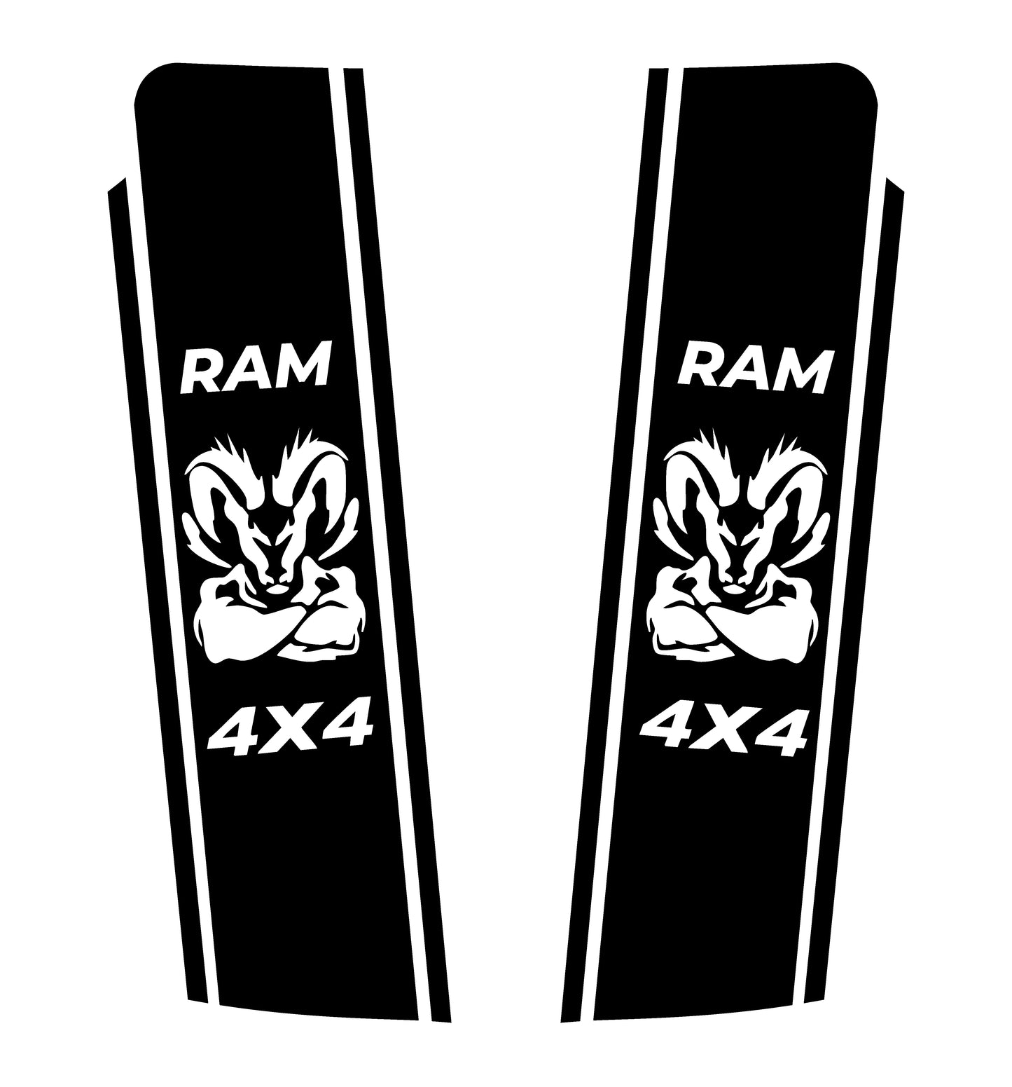 Hood Panel Decal/Sticker - Muscular Ram Mascot 4x4 Twin Stripe Graphic Kit - For Dodge Ram 2019-2025 - Premium Vinyl