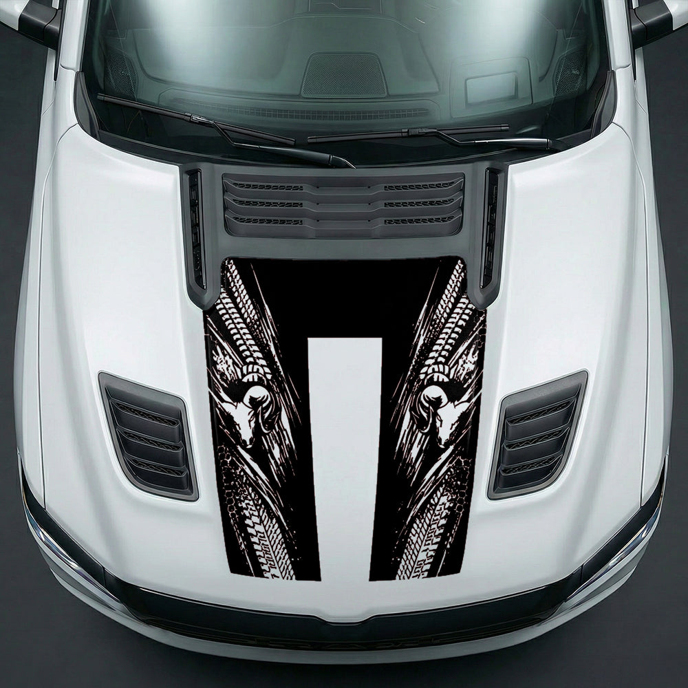 Hood Panel Decal/Sticker - Extreme Tread & Slash Ram Mascot U-Shape Graphic Kit - For Dodge Ram 2019-2025 - Premium Vinyl