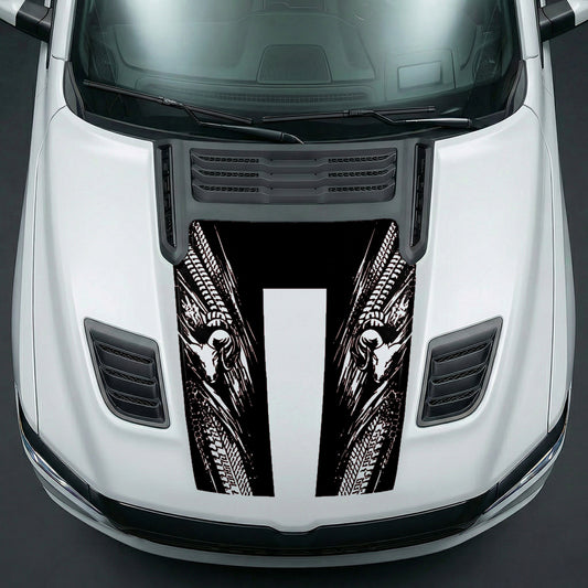 Hood Panel Decal/Sticker - Extreme Tread & Slash Ram Mascot U-Shape Graphic Kit - For Dodge Ram 2019-2025 - Premium Vinyl