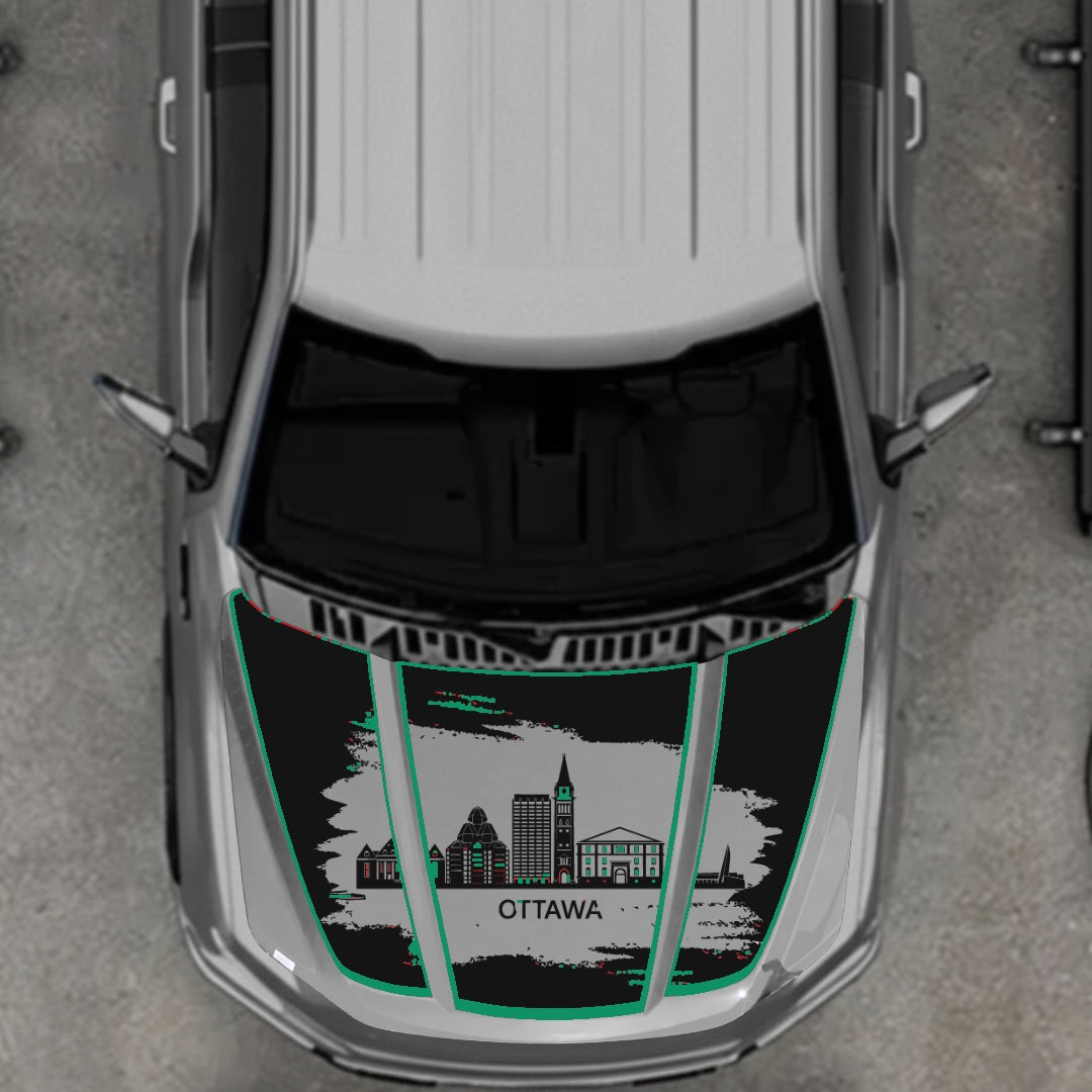 Hood Panel Decal/Sticker - Ottawa - Cut - Border Graphic Kit - For Ford F-150 2020-2026 - Premium Vinyl