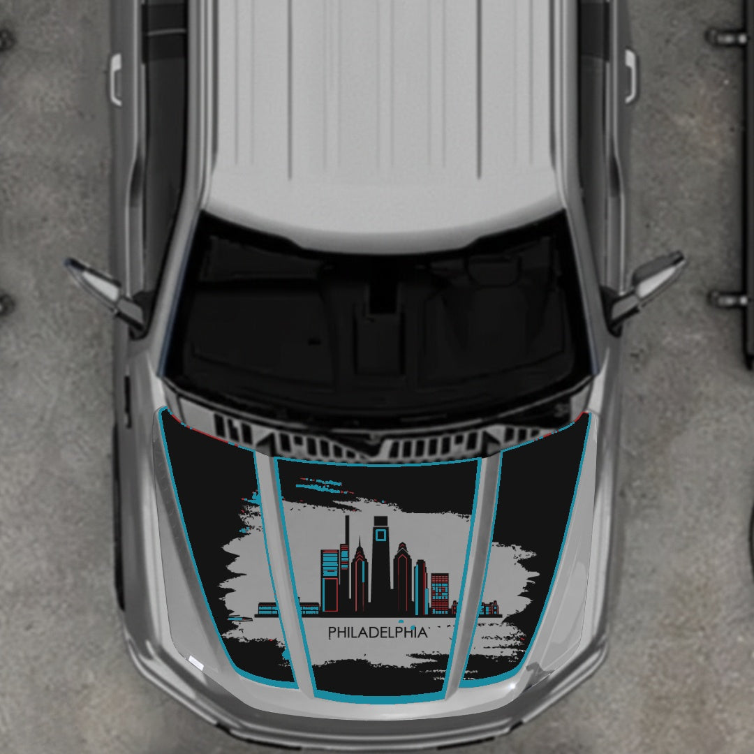 Hood Panel Decal/Sticker - Philadelphia - Cut - Border Graphic Kit - For Ford F-150 2020-2026 - Premium Vinyl