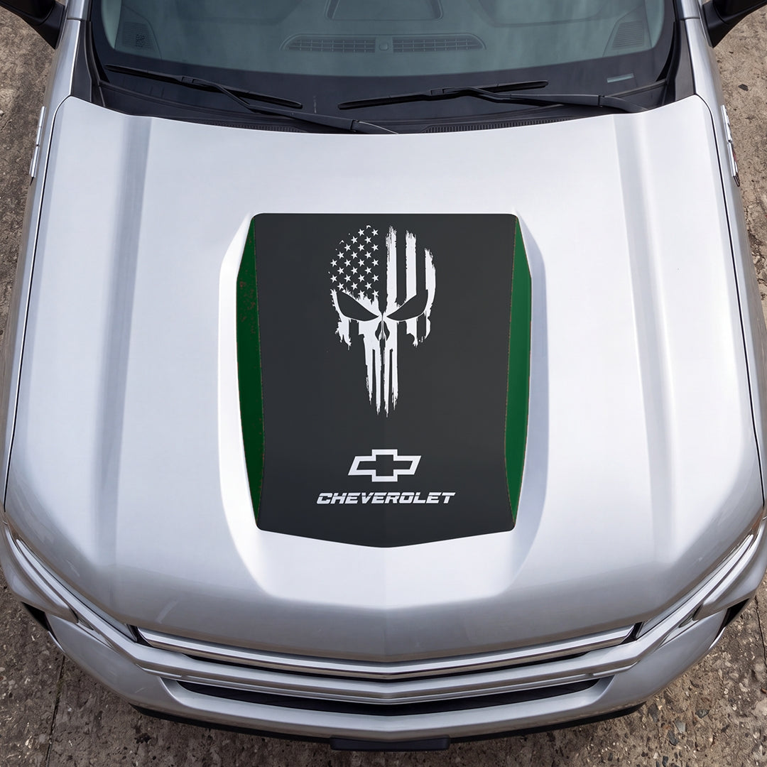 Hood Panel Decal/Sticker - American Punisher Graphic Decal Graphic Kit - For Chevrolet Silverado 2019-2024 - Premium Vinyl