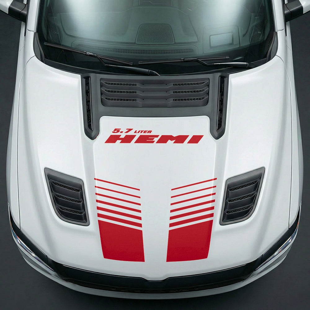 Hood Panel Decal/Sticker - Aggressive 5.7L HEMI Slotted Strobe - Cut Graphic Kit - For Dodge Ram 2019-2025 - Premium Vinyl