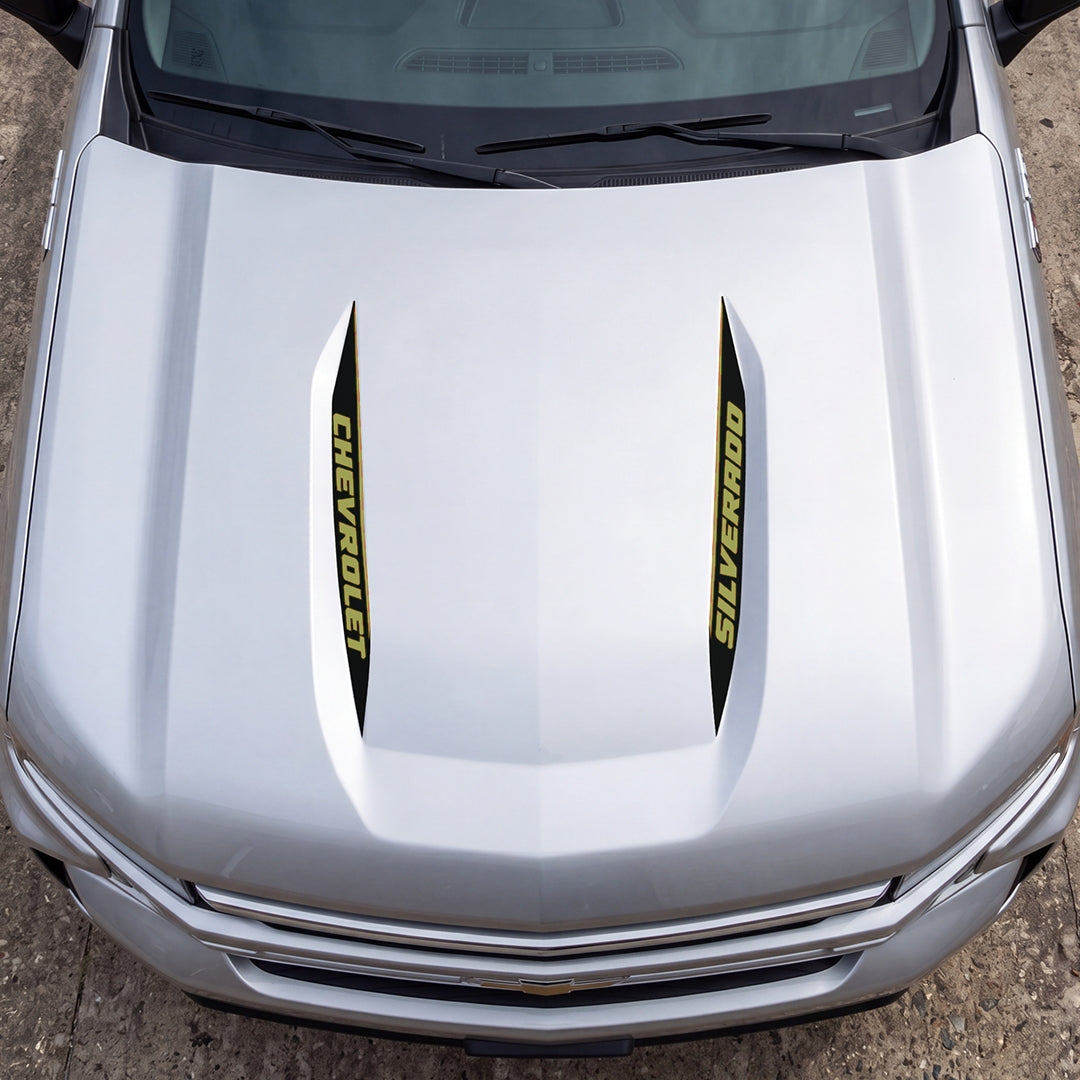Hood Panel Decal/Sticker - Double Sided Stripes Style 3 Graphic Decal Graphic Kit - For Chevrolet Silverado 2019-2024 - Premium Vinyl