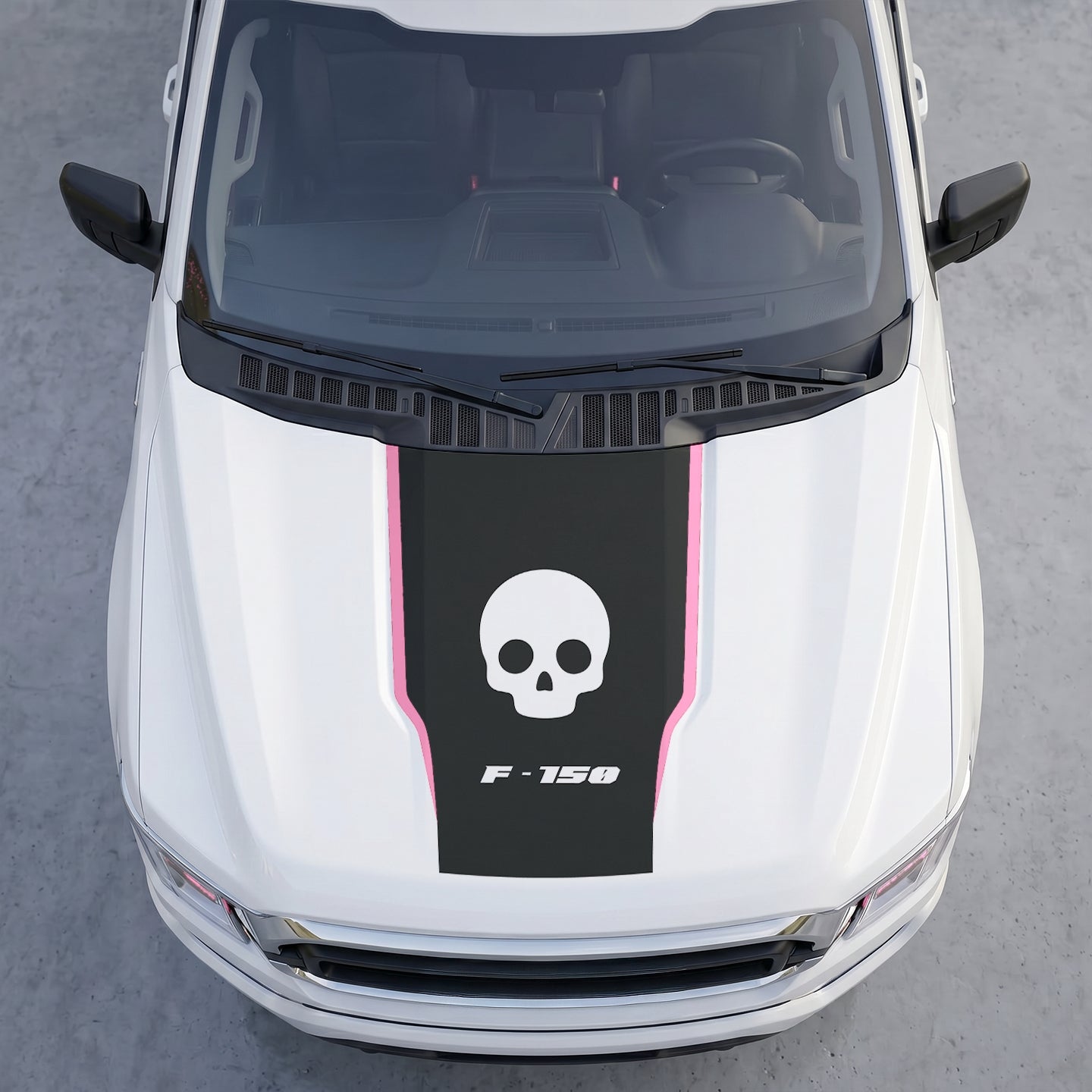 Hood Panel Decal/Sticker - Classic Skull Hood Decal Wrap – Matte Black Full Hood Accent with White Skull Graphic & Logo Graphic Kit - For Ford F-150 F150 2015-2020 - Premium Vinyl