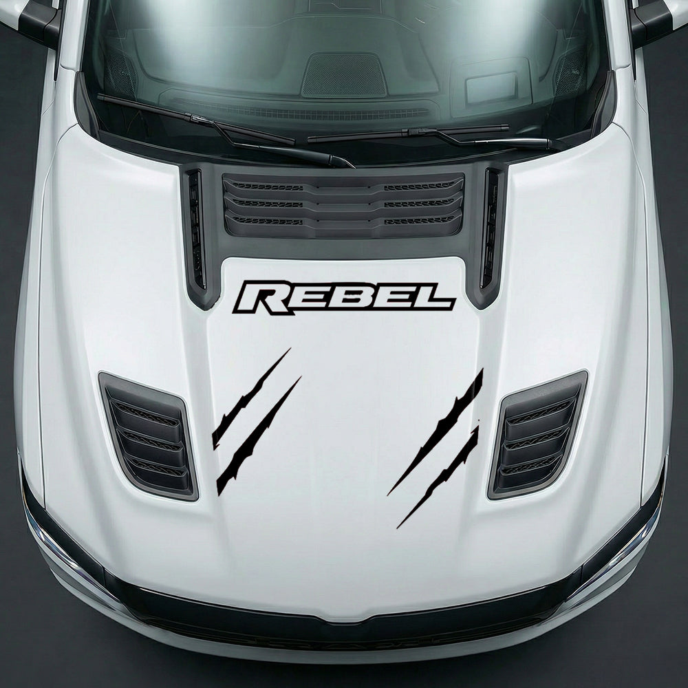 Hood Panel Decal/Sticker - Dodge RAM Rebel Claw Scratch U-Shape Stripe - Cut Graphic Kit - For Dodge Ram 2019-2025 - Premium Vinyl