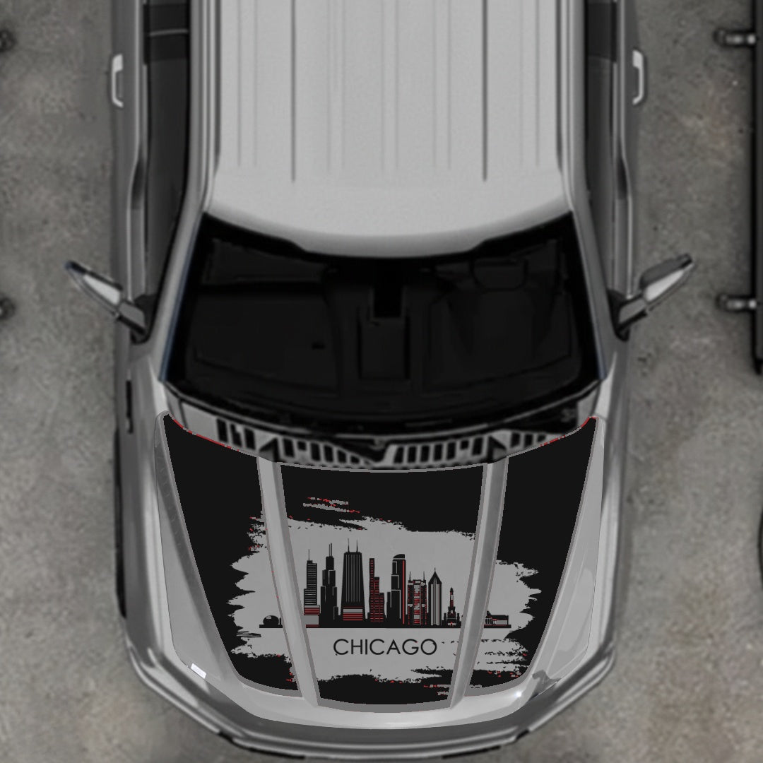 Hood Panel Decal/Sticker - Chicago - Cut - Border Graphic Kit - For Ford F-150 2020-2026 - Premium Vinyl