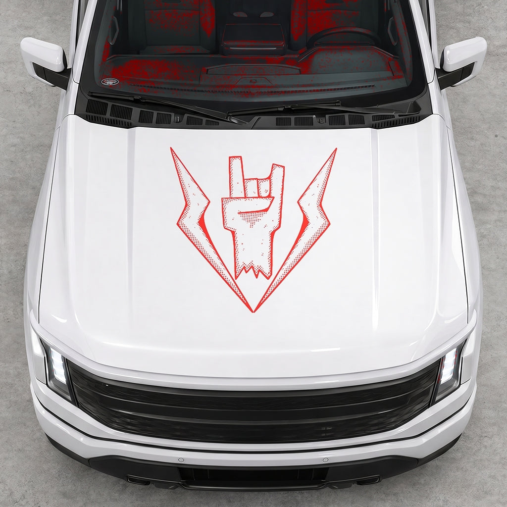 Hood Panel Decal/Sticker - Cut Lightning Rock Hand Graphic Decal Graphic Kit - For FORD F-150 2015-2020 - Premium Vinyl