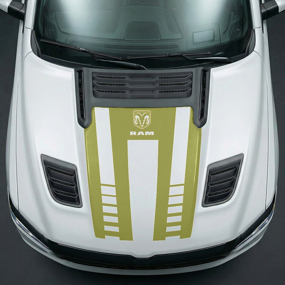 Hood Panel Decal/Sticker - Sport Strobe V-Stripes with Center RAM Logo Graphic Kit - For Dodge Ram 2019-2025 - Premium Vinyl